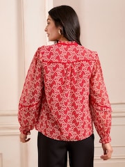 Love & Roses Red Bow Printed Tie Neck Detail Long Sleeve Blouse - Image 4 of 4
