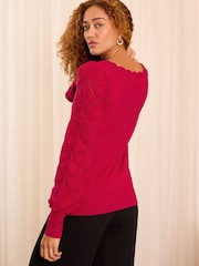Love & Roses Red Fine Gauge Stitch Detail Jumper - Image 4 of 4