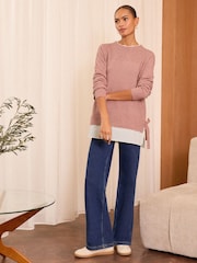 Love & Roses Pink 2 in 1 Shirt Bobble Stitch Knitted Jumper - Image 3 of 4