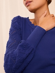 Love & Roses Cobalt Blue Fine Gauge Stitch Detail Jumper - Image 2 of 4