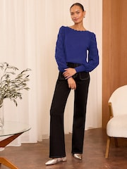Love & Roses Cobalt Blue Fine Gauge Stitch Detail Jumper - Image 3 of 4