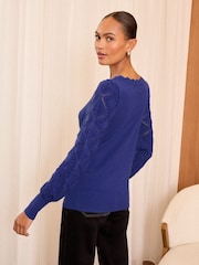 Love & Roses Cobalt Blue Fine Gauge Stitch Detail Jumper - Image 4 of 4