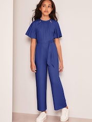 Lipsy Cobalt Blue Cut Out Flutter Sleeve Jumpsuit (5-16yrs) - Image 1 of 8