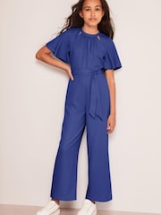 Lipsy Cobalt Blue Cut Out Flutter Sleeve Jumpsuit (5-16yrs) - Image 2 of 8