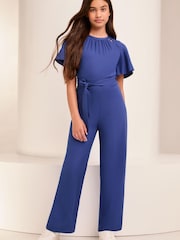 Lipsy Cobalt Blue Cut Out Flutter Sleeve Jumpsuit (5-16yrs) - Image 5 of 8