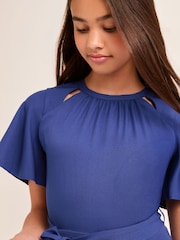 Lipsy Cobalt Blue Cut Out Flutter Sleeve Jumpsuit (5-16yrs) - Image 6 of 8