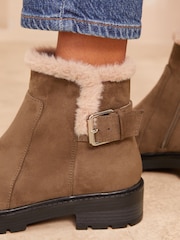 Friends Like These Brown Standard fit Flat Buckle Detail Casual Faux Suede Chelsea Boots - Image 2 of 4