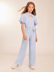Lipsy Light Blue Cut-Out Flutter Sleeve Jumpsuit (5-16yrs) - Image 2 of 8