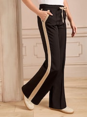Love & Roses Black and Camel Side Stripe Petite Elasticated Waist Wide Leg Tailored Trousers - Image 2 of 4