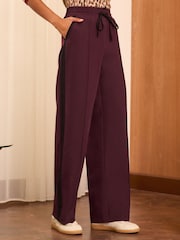 Love & Roses Burgundy Red Elasticated Waist Wide Leg Tailored Trousers - Image 1 of 4