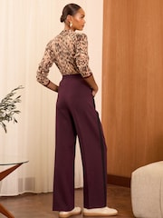 Love & Roses Burgundy Red Elasticated Waist Wide Leg Tailored Trousers - Image 4 of 4