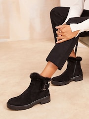 Friends Like These Black Standard fit Flat Buckle Detail Casual Faux Suede Chelsea Boots - Image 3 of 4