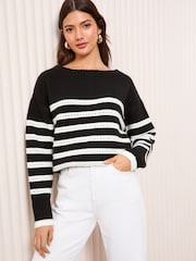 Friends Like These Black Slash Neck Pointelle Jumper - Image 3 of 4