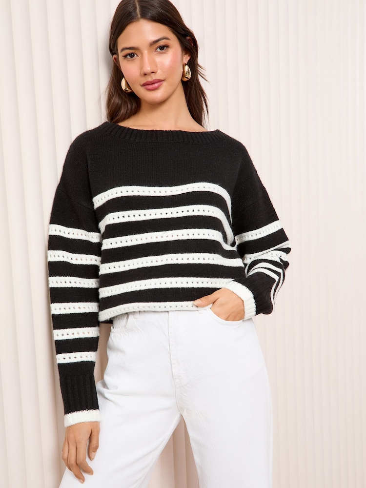 Friends Like These Black Slash Neck Pointelle Jumper - Image 3 of 4