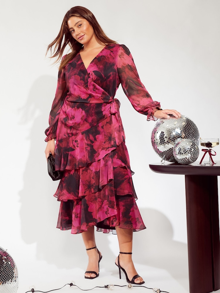Vestido a media pierna cruzado con volantes de manga larga con estampado de Friends Like These - Imagen 4 de 4 Vestido a media pierna cruzado con volantes de manga larga con estampado de Friends Like These - Imagen 4 de 4