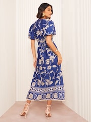 Friends Like These Blue Satin Puff Sleeve Midi Dress - Image 2 of 4