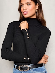 Lipsy Black Ribbed Roll Neck Knit Jumper - Image 1 of 4