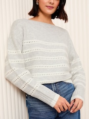 Friends Like These Grey Slash Neck Pointelle Jumper - Image 1 of 4