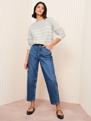 Friends Like These Grey Slash Neck Pointelle Jumper - Image 2 of 4