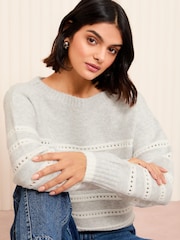 Friends Like These Grey Slash Neck Pointelle Jumper - Image 3 of 4