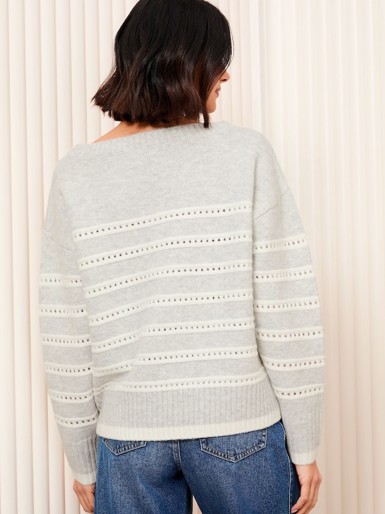 Friends Like These Grey Slash Neck Pointelle Jumper - Image 4 of 4