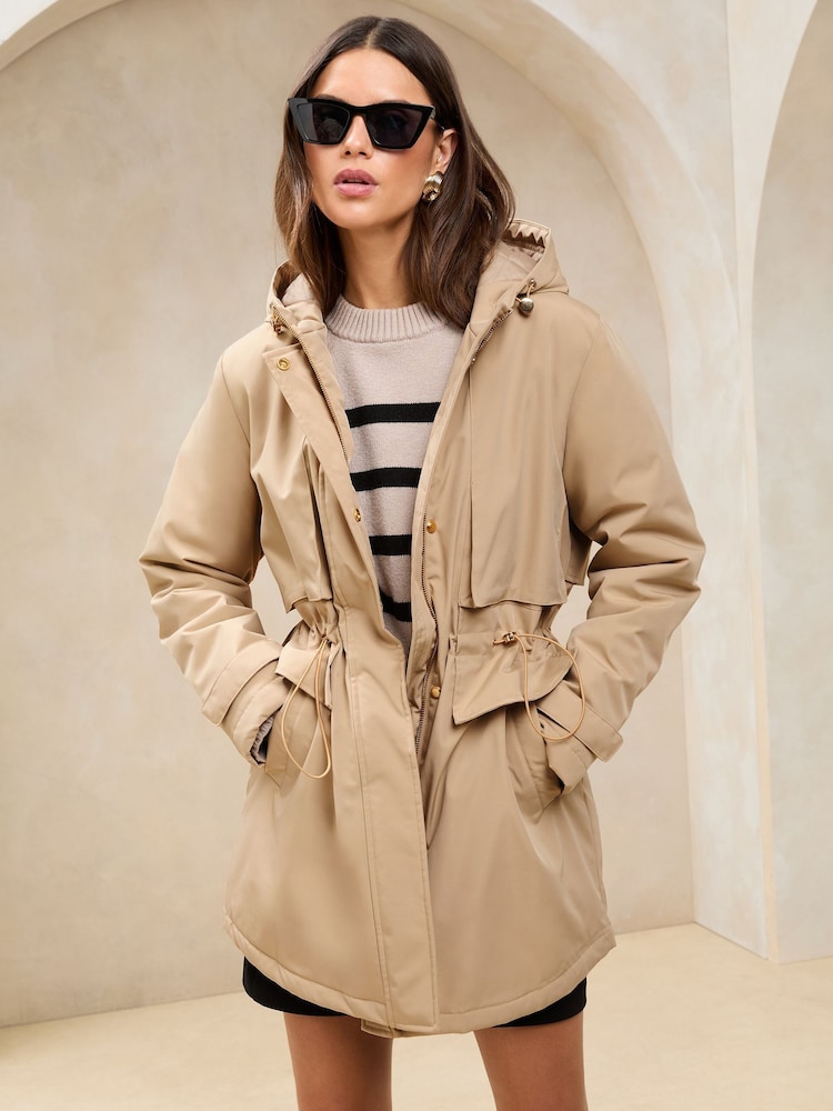 Lipsy Camel Shower Resistant Parka Raincoat - Image 1 of 5 Lipsy Camel Shower Resistant Parka Raincoat - Image 1 of 5