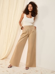 Friends Like These Camel Petite Wide Leg Pleat Front Chino Trousers - Image 1 of 5