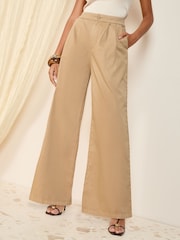 Friends Like These Camel Petite Wide Leg Pleat Front Chino Trousers - Image 2 of 5