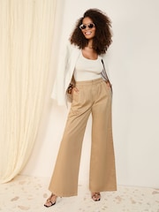 Friends Like These Camel Petite Wide Leg Pleat Front Chino Trousers - Image 4 of 5
