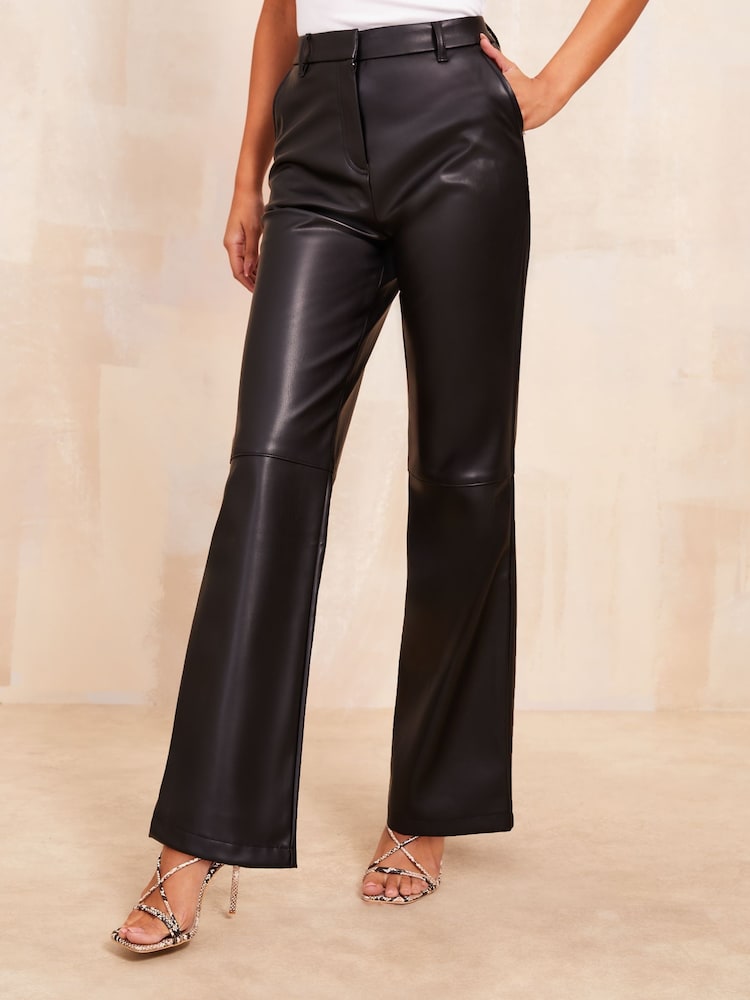 Friends Like These Black PU Tailored Wide Leg Trousers - Image 1 of 9