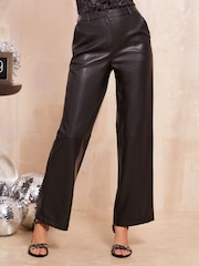 Friends Like These Black PU Tailored Wide Leg Trousers - Image 2 of 9