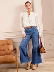 Love & Roses Ivory Ruffle Metallic Notch Neck Long Sleeve Blouse - Image 4 of 5