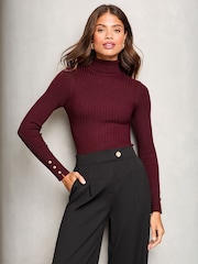 Lipsy Burgundy Red Ribbed Roll Neck Knit Jumper - Image 1 of 4