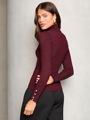 Lipsy Burgundy Red Ribbed Roll Neck Knit Jumper - Image 4 of 4