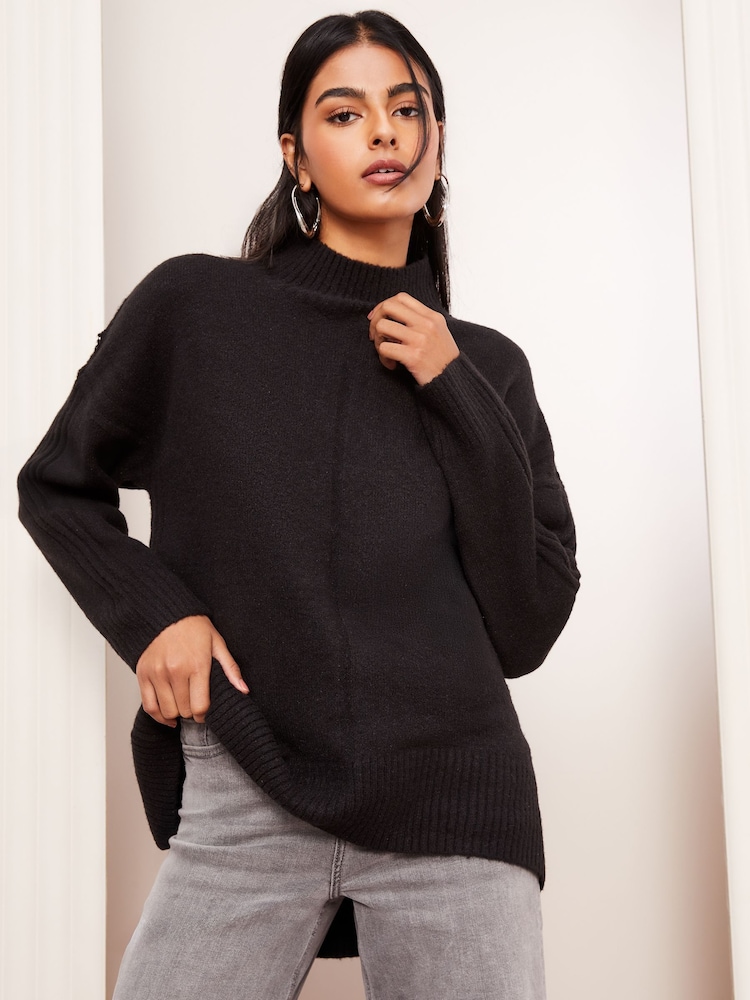Negro - Friends Like These Alto Neck Curved Hem Jumper - Imagen 1 de 4 Negro - Friends Like These Alto Neck Curved Hem Jumper - Imagen 1 de 4