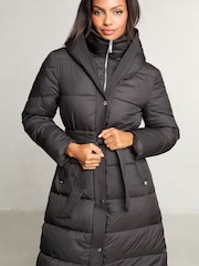 Lipsy Black Funnel Double Layer Belted Longline Coat - Image 1 of 5