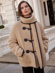 Love & Roses Cream Borg Duffle Scarf Coat - Image 1 of 4