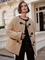 Love & Roses Cream Borg Duffle Scarf Coat - Image 2 of 4