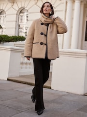 Love & Roses Cream Borg Duffle Scarf Coat - Image 3 of 4