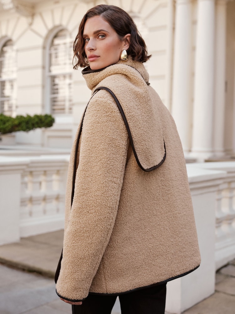 Love & Roses Cream Borg Duffle Scarf Coat - Image 4 of 4