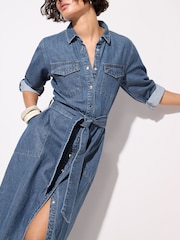 Friends Like These Rinse Blue Petite Denim Belted Midaxi Dress - Image 2 of 5