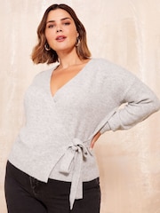 Friends Like These Grey Knitted Wrap Jumper - Image 2 of 4