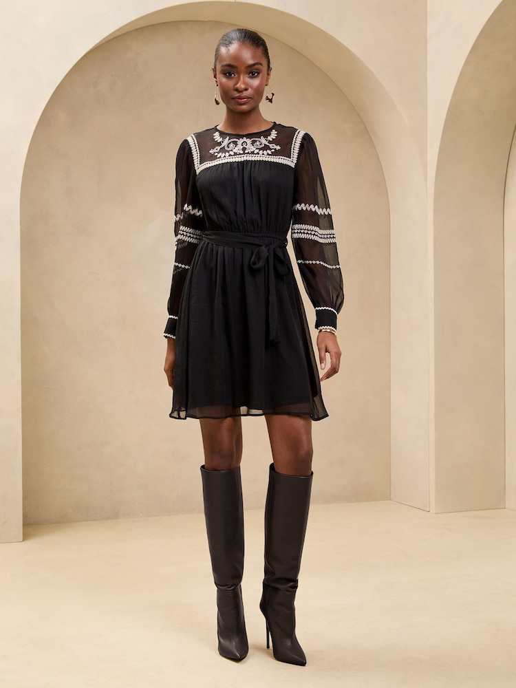 Lipsy Black Crochet Insert Mini Dress - Image 2 of 5