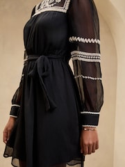 Lipsy Black Crochet Insert Mini Dress - Image 4 of 5