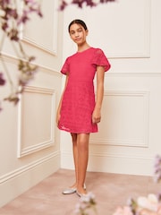 Lipsy Hot Pink Flutter Sleeve Lace Occasion Dress (5-16yrs) - Image 2 of 4