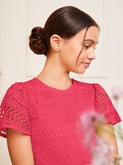 Lipsy Hot Pink Flutter Sleeve Lace Occasion Dress (5-16yrs) - Image 3 of 4