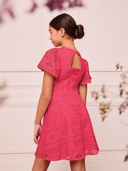 Lipsy Hot Pink Flutter Sleeve Lace Occasion Dress (5-16yrs) - Image 4 of 4