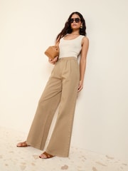 Friends Like These Camel Wide Leg Pleat Front Chino Trousers - Image 1 of 4
