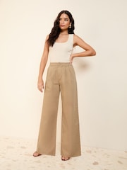 Friends Like These Camel Wide Leg Pleat Front Chino Trousers - Image 3 of 4