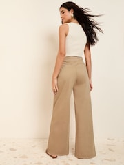 Friends Like These Camel Wide Leg Pleat Front Chino Trousers - Image 4 of 4